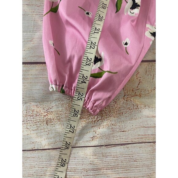 Milly Women's Pink Floral Long Sleeve Crop Blouse - Medium - Picture 6 of 10